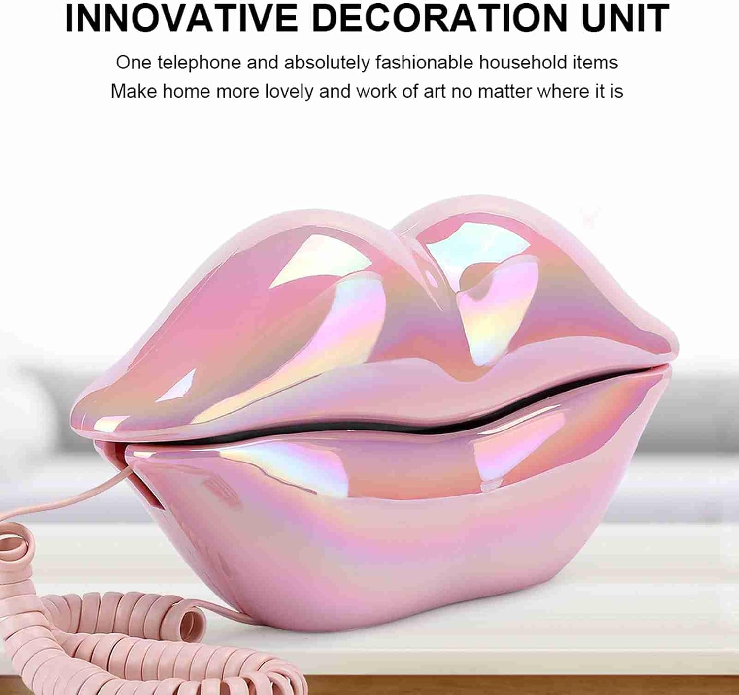Lip Phone, Number Storage Pink Phone, Room Decor Wire Telephone Home Decoration for Home Hotel Office Decor Gift