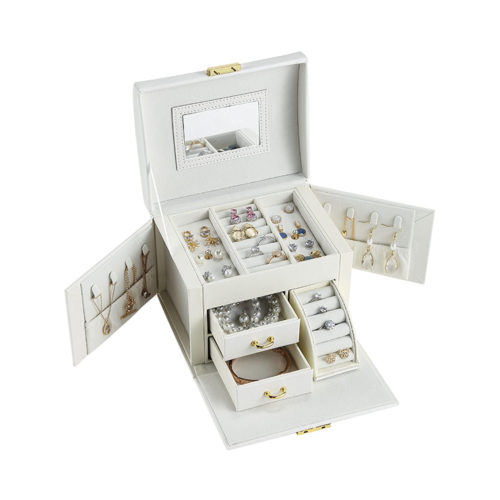 Jewelry Boxes Jewelry Box for Women Girls with Mirror Necklace Ring Earrings Organizer PU Leather Removable Drawer Jewelry