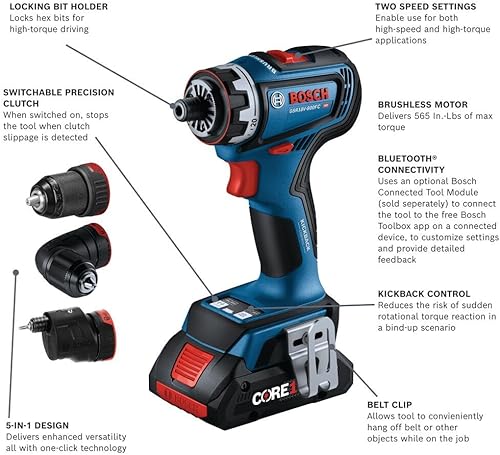 Miniatura 2 de BOSCH Taladro/destornillador GSR18V-800FCB24 de 18 V con sistema Flexiclick® 5 en 1 y (1) batería de alimentación avanzada CORE18V® de 4 Ah
