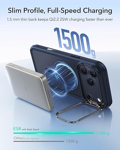Vista 709 de ESR - Funda para iPhone 15 compatible con MagSafe, funda protectora de grado militar con soporte integrado, cubierta trasera resistente a