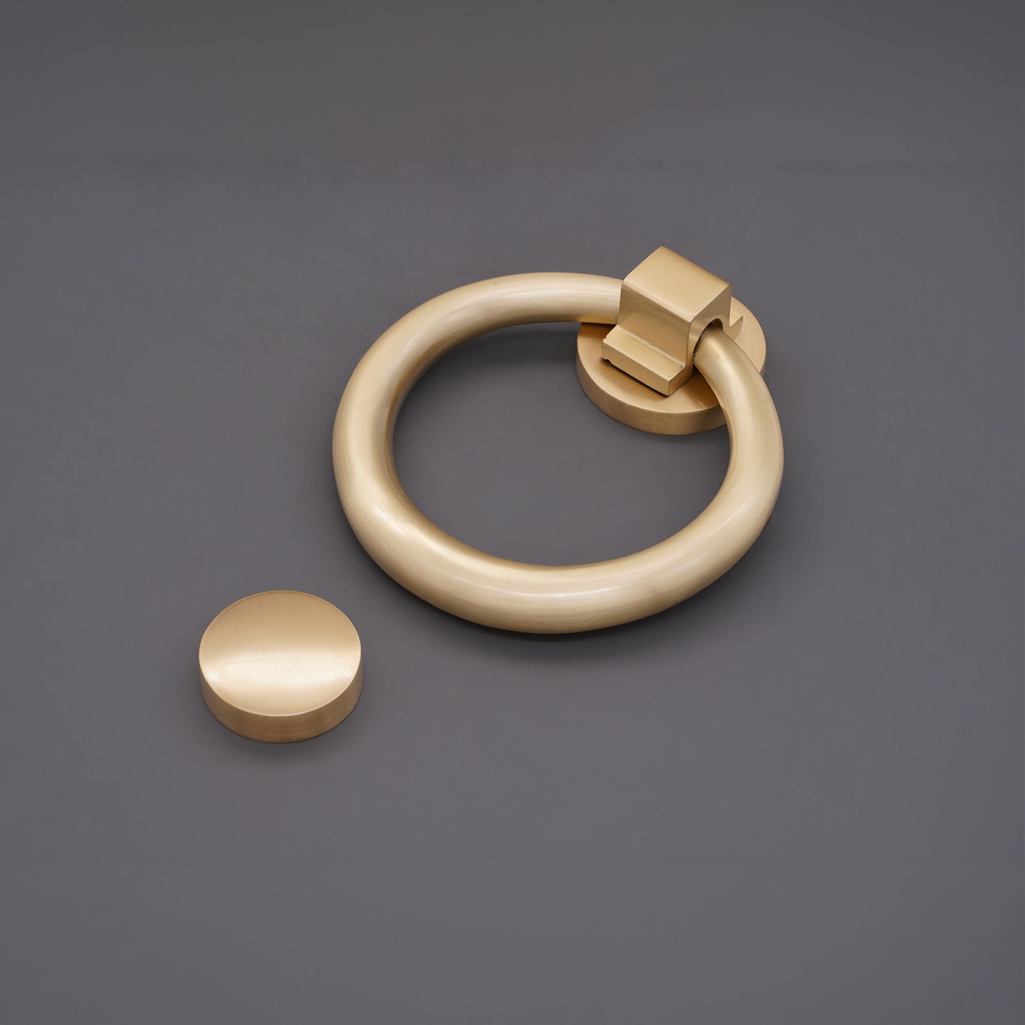 Infinity Decor Wiktoriańska satynowa mosiężna kołatka do drzwi pierścieniowych 110 mm – solidna mosiężna elegancka kołatka do drzwi wejściowych do mebli