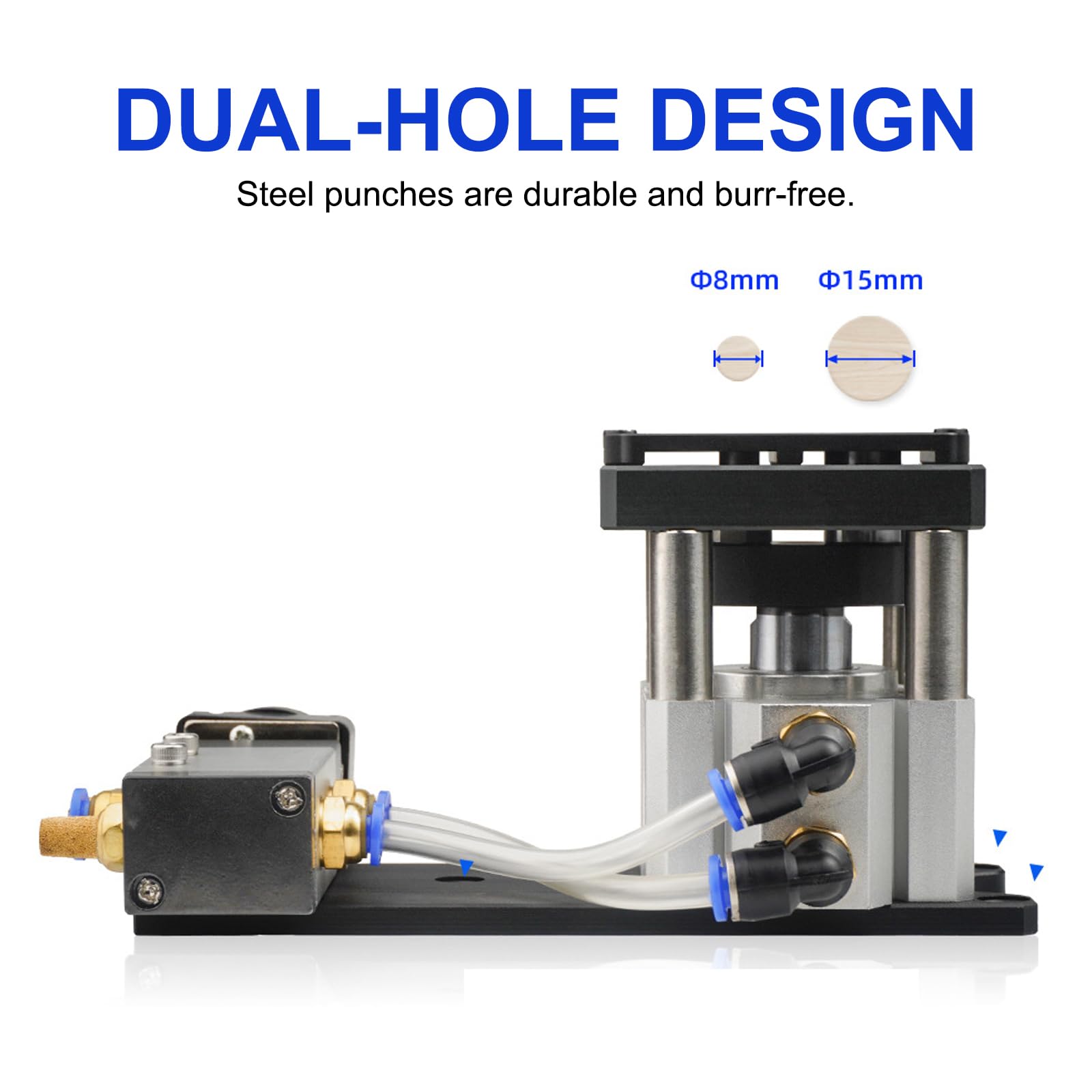 Perforatrice pneumatique placage de chants, outil de perforation double taille le travail du bois, 8 mm et 15 mm, alliage daluminium, 0,4-0,6 MPa