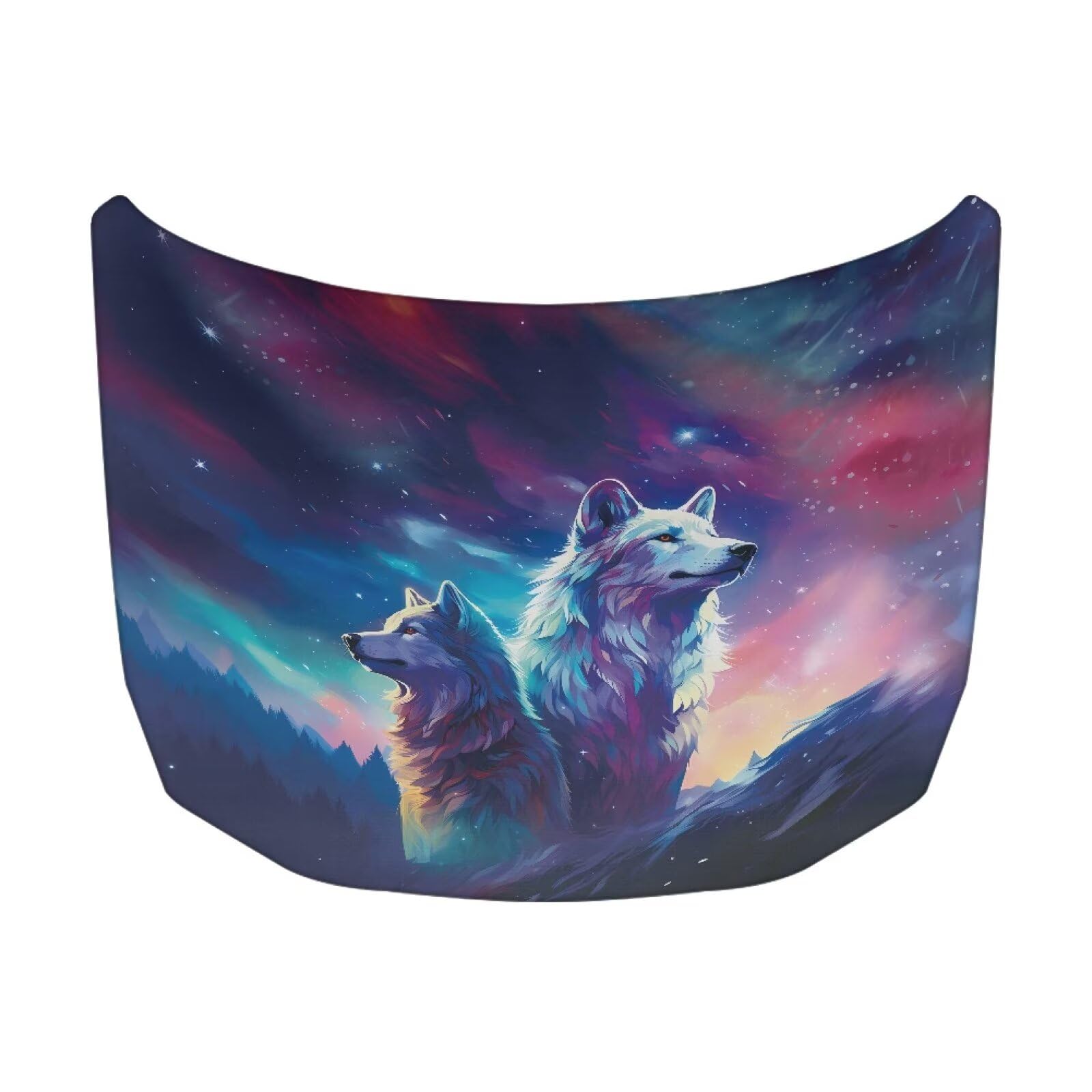 Wolf Print Car Hood Cover Protector for SUV Sedans Trucks, Elastic Polyester Waterproof Sun-Proof Auto Hood Flag Patriotic Decorative Car Accessories