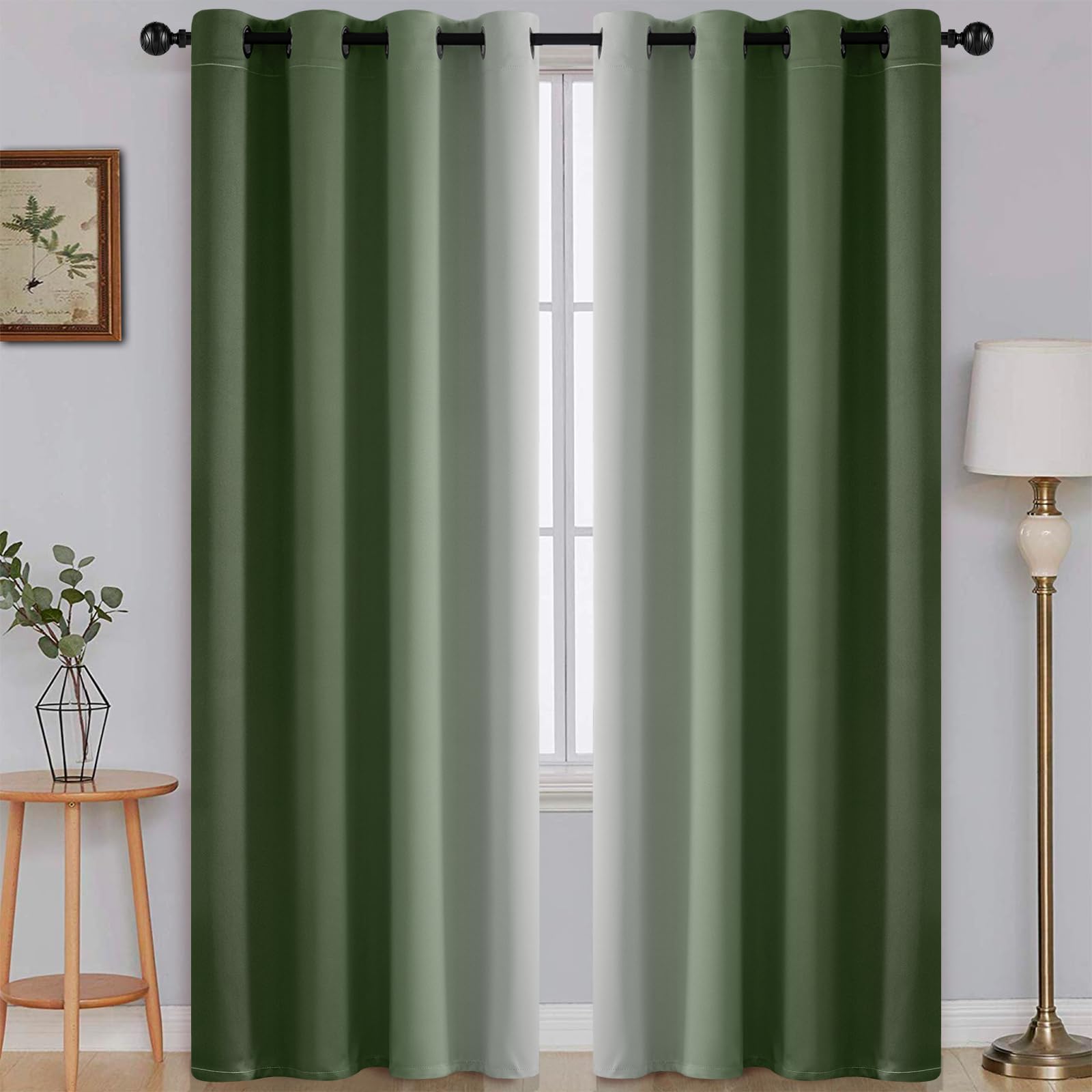 SimpleHome Ombre Sage Green to Grey White Curtains for Living Room 52Wx84L โ image 1