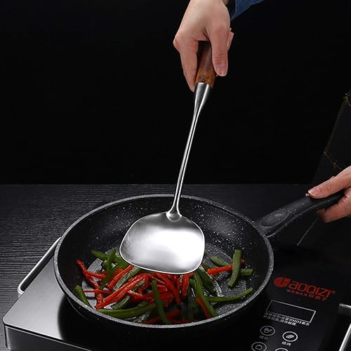 Miniatura 3 de AOOSY Espátula Wok, espátula profesional de acero inoxidable 1810 con mango de madera resistente al calor, utensilio de cocina, pala para uso