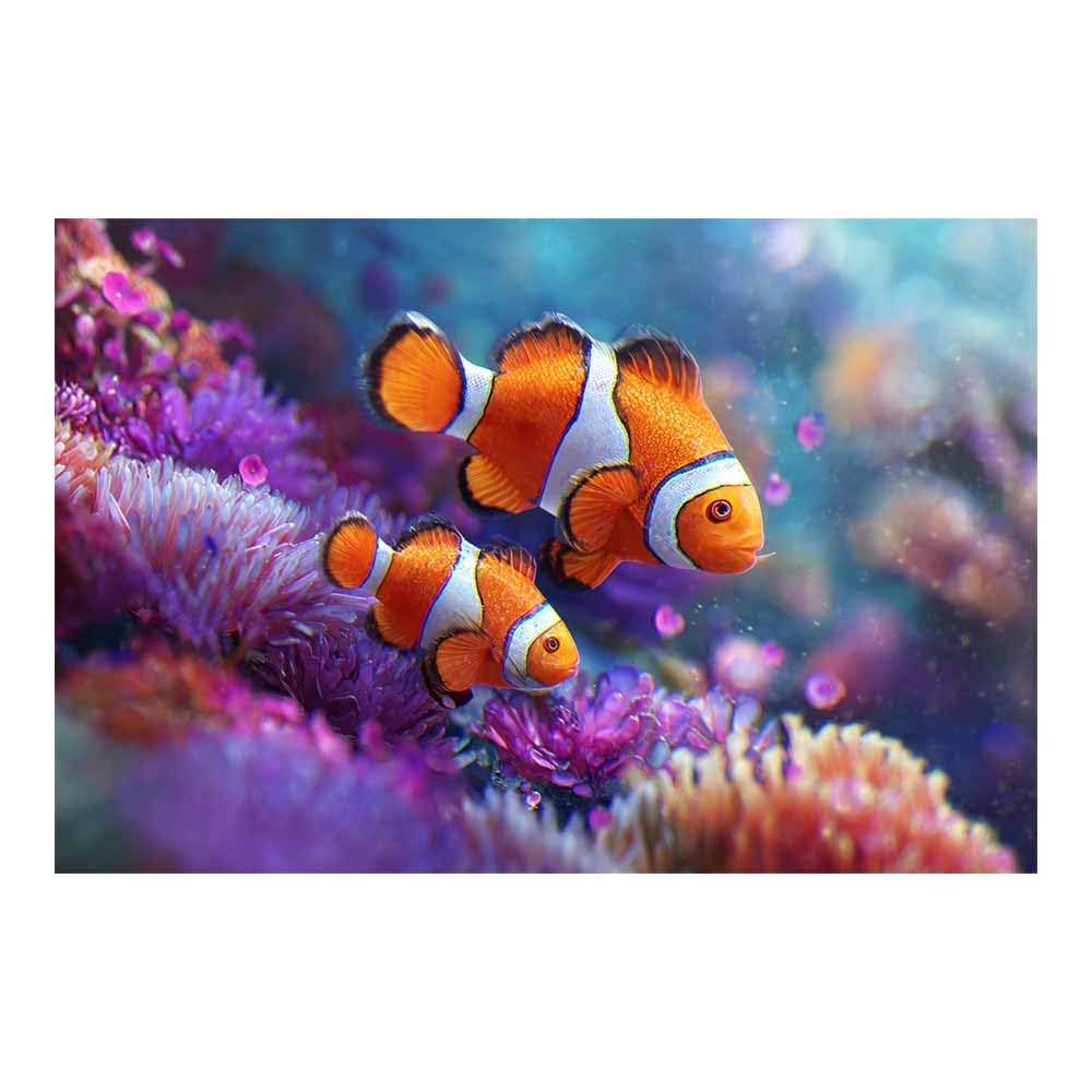 HUYEEI Blue marine animals Landscapes Paintings Fish accompany reefs Seascape Poster Nature Print for Livings Room Hang Bedroom Bathroom Decor(yellow)-70x100cm Unframed
