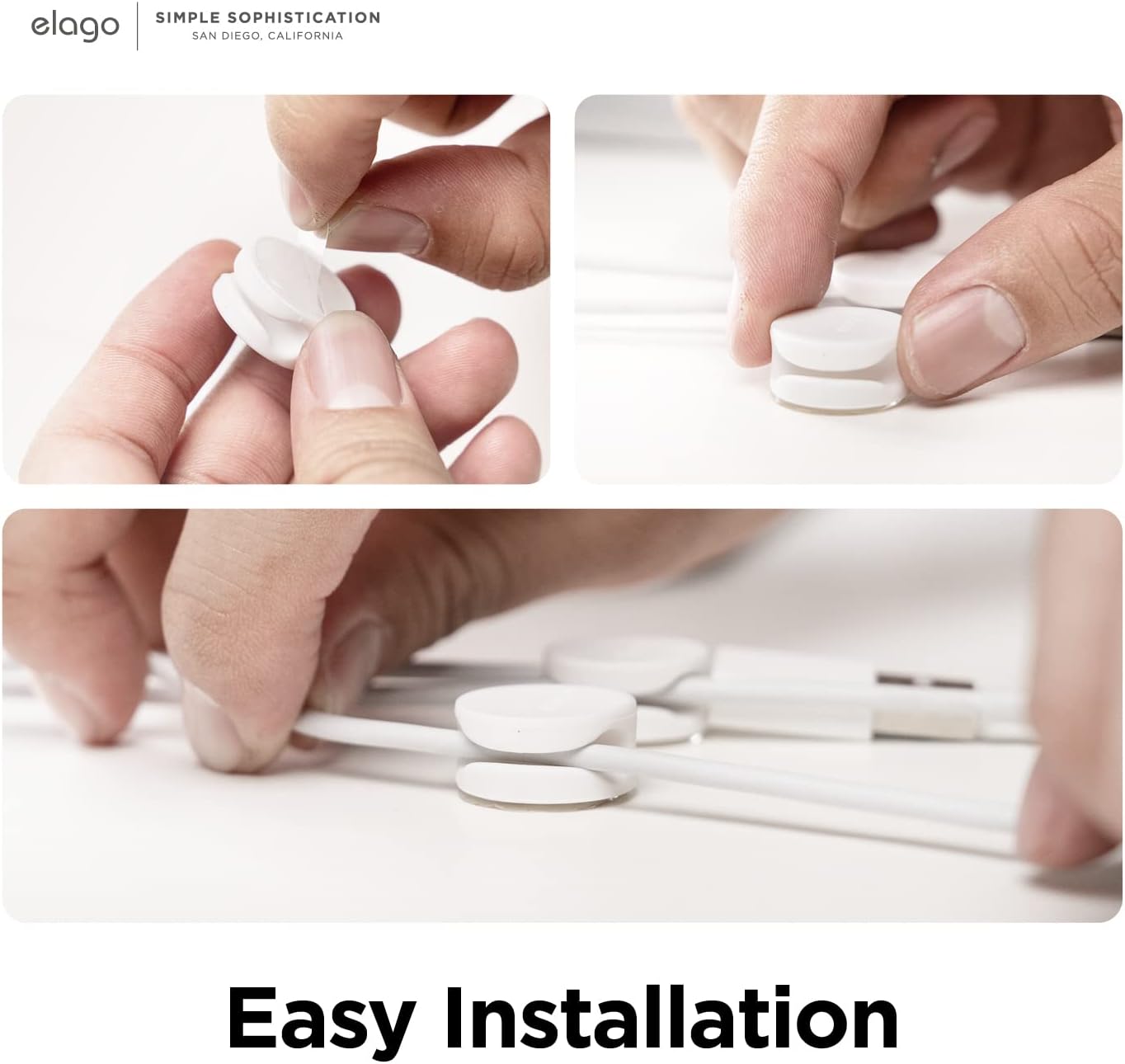 elago Cable Management Buttons - Desk Organizers, Desk Accessories, Cable Clips, Cord Organizer, Office, Home Office, 2 Cable Holding Slots, Flexible TPU, Cable Tie Included (7pcs) (White)