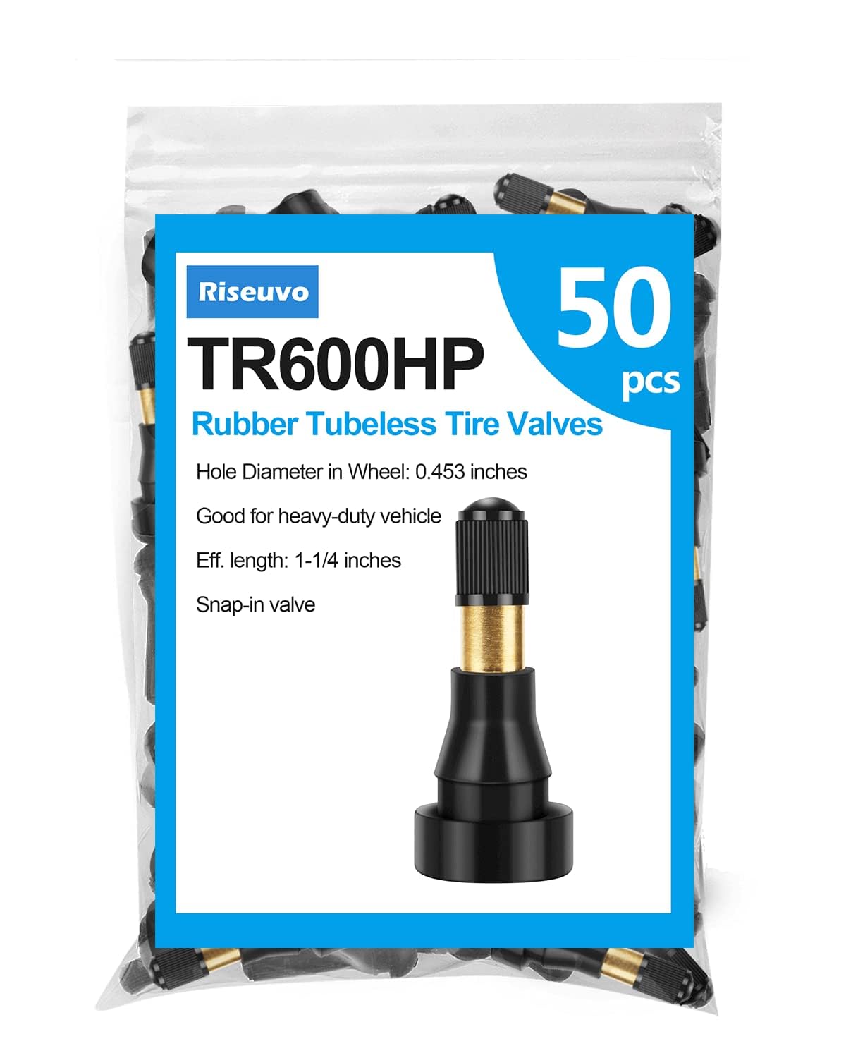 Riseuvo TR600 Lot de 50 tiges de valve de pneu à clipser en caoutchouc haute pression