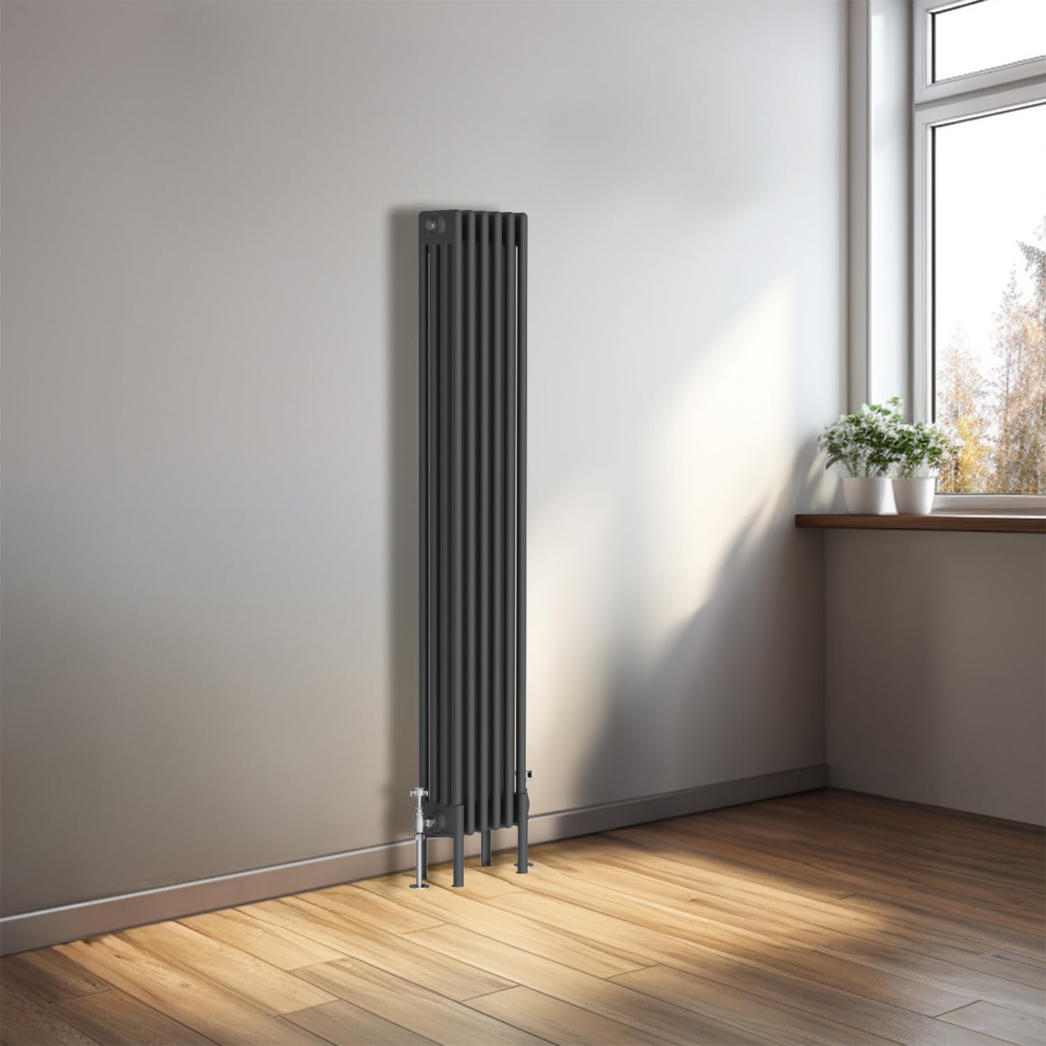 NRG 1500x290mm Anthracite Traditional Cast Iron Style Four Column Vertical Radiator