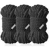 BAVIHOR Silk Soft Rope, Skin Friendly Durable Long Ropes, 32 Feet 8 mm Multipurpose Long Satin Braided Twisted Rope (3 Black)