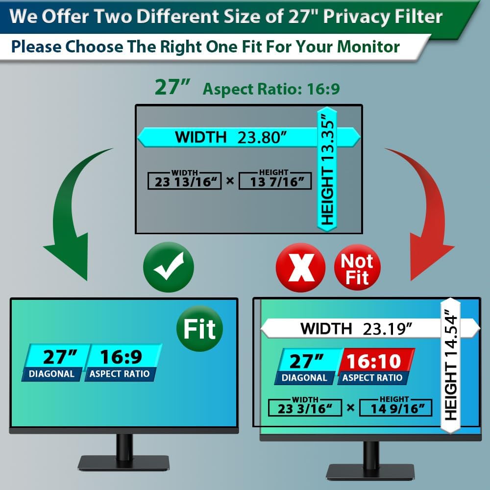 [2Pack] 2023 Upgrade 27 Inch Computer Privacy Screen for 16:9 Widescreen Monitor,Eye Protection Anti Glare Blue Light Computer Monitor Privacy Filter, Removable Anti Spy -Scratch 27 Inch Protector