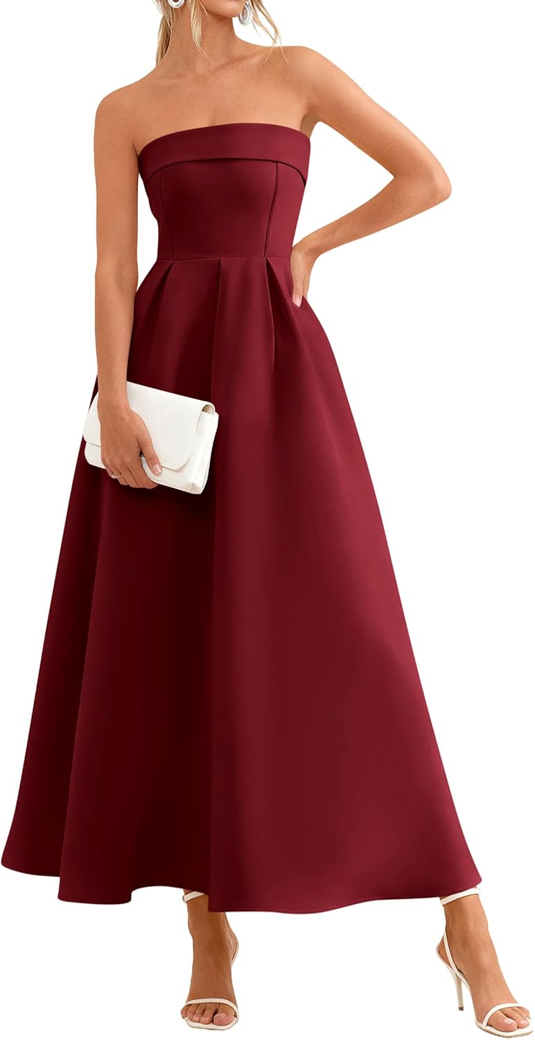 PRETTYGARDEN Cocktail Dresses for Women 2026 Summer Formal Elegant Tube Top Strapless Spring Wedding Guest Party Midi Dress