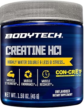 BodyTech Creatine HCl Powder - Highly Water-Soluble & Bioavailable - Supports Muscle Strength & Power - Unflavored 1.58 oz, 60 Servings