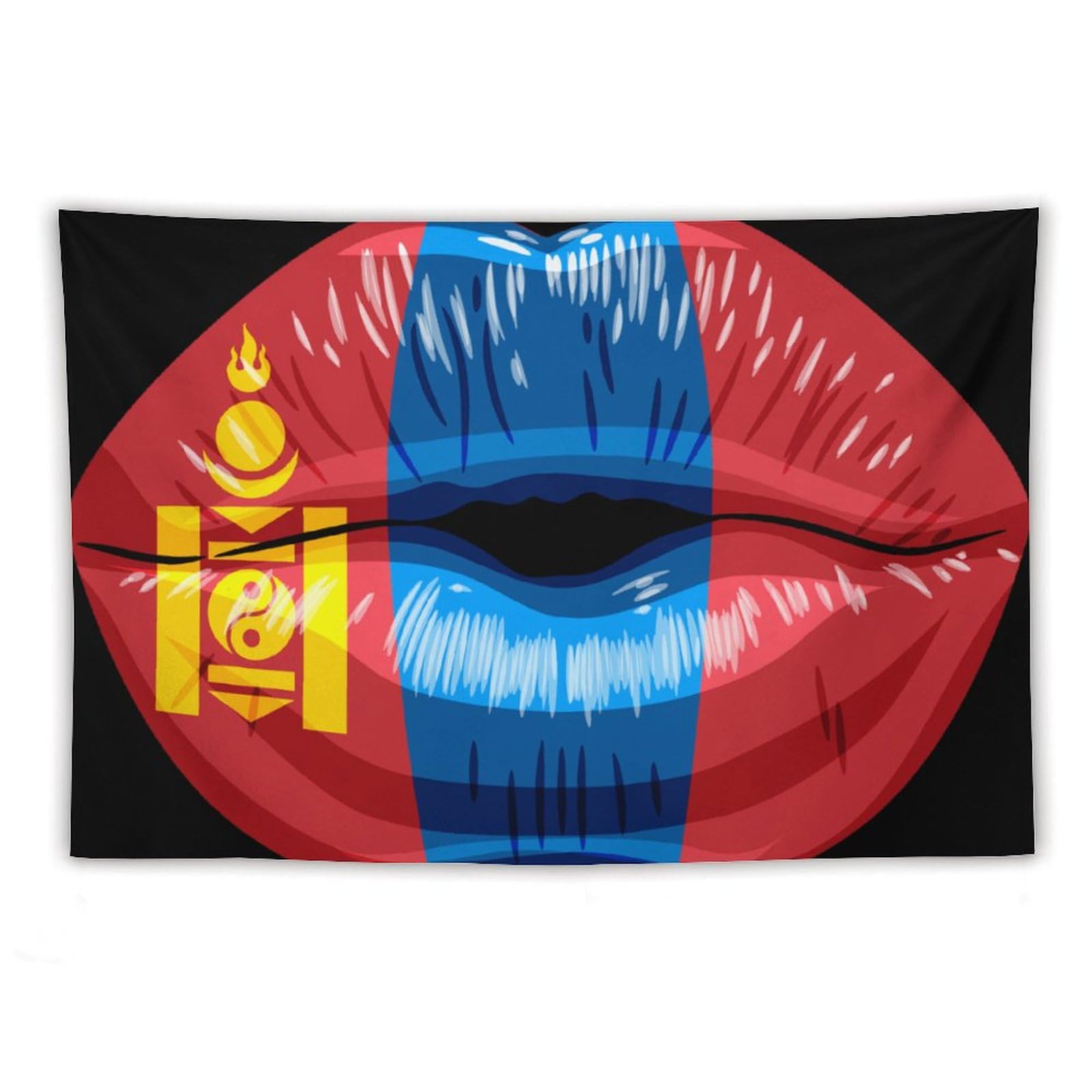 XingFox Mongolia Flag Lips Tapestry Wall Hanging National Flag Tapestry for Room Bedroom Dorm Aesthetic Decorations, 40"x60"
