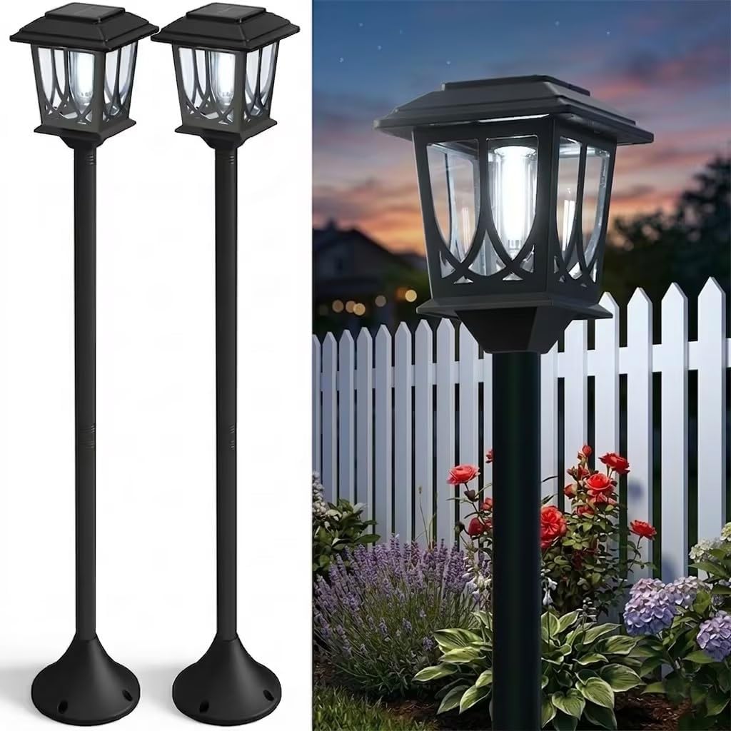 2 Pack Solar Lamp Post Lights Outdoor, 40" H Cool White 6000K Dusk to Dawn Solar Pole Lights for Outside,Auto On/Off Waterproof LED Floor Lamps for Patio Backyard Garden Pathway