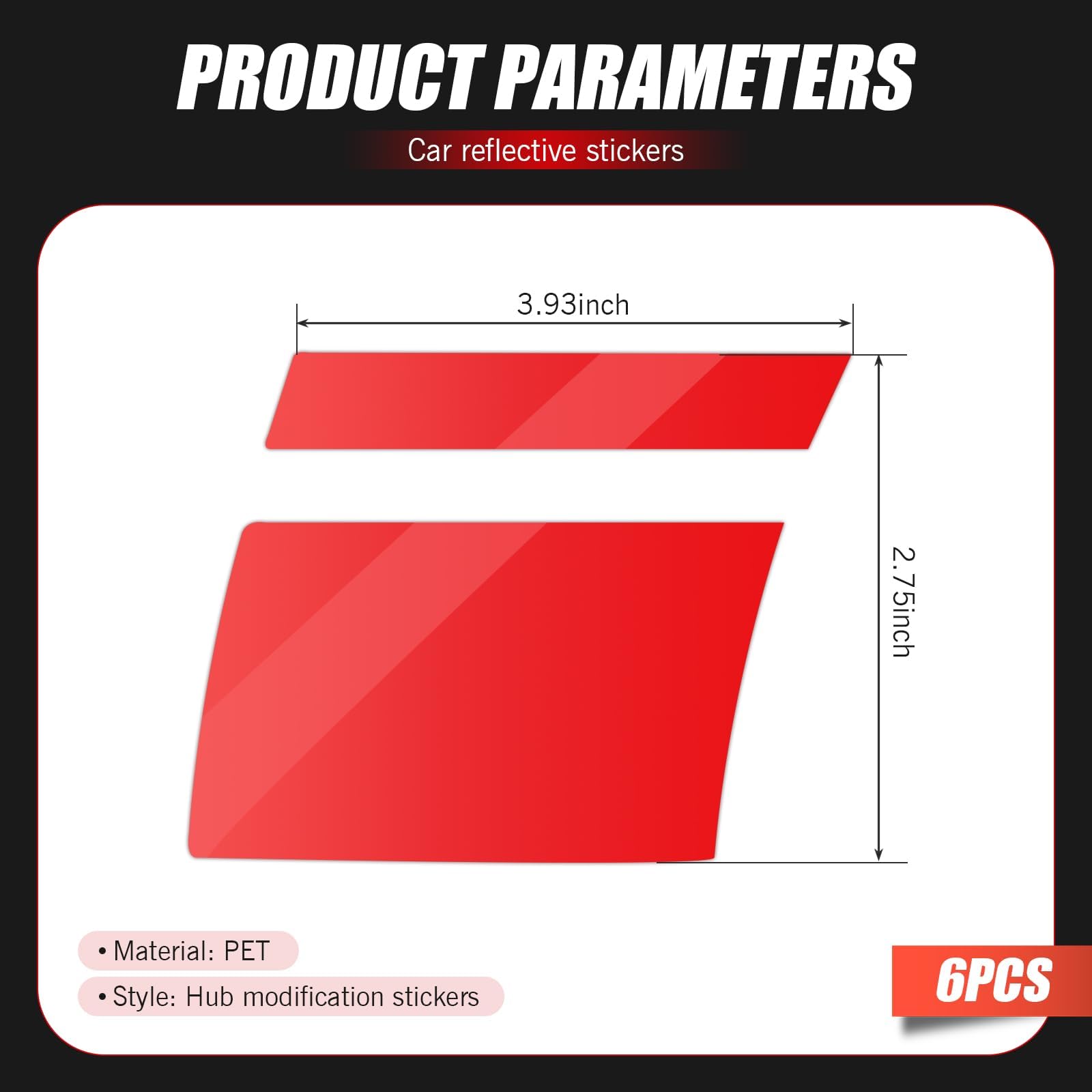 6 PCS Car Tire Rim Reflective Stickers, 2.75" x 3.93" Personalized Sports Line Decoration for 18 "-21" Tires, Safety Warning Waterproof Self-Adhesive Decals, Universal for Cars (Red)