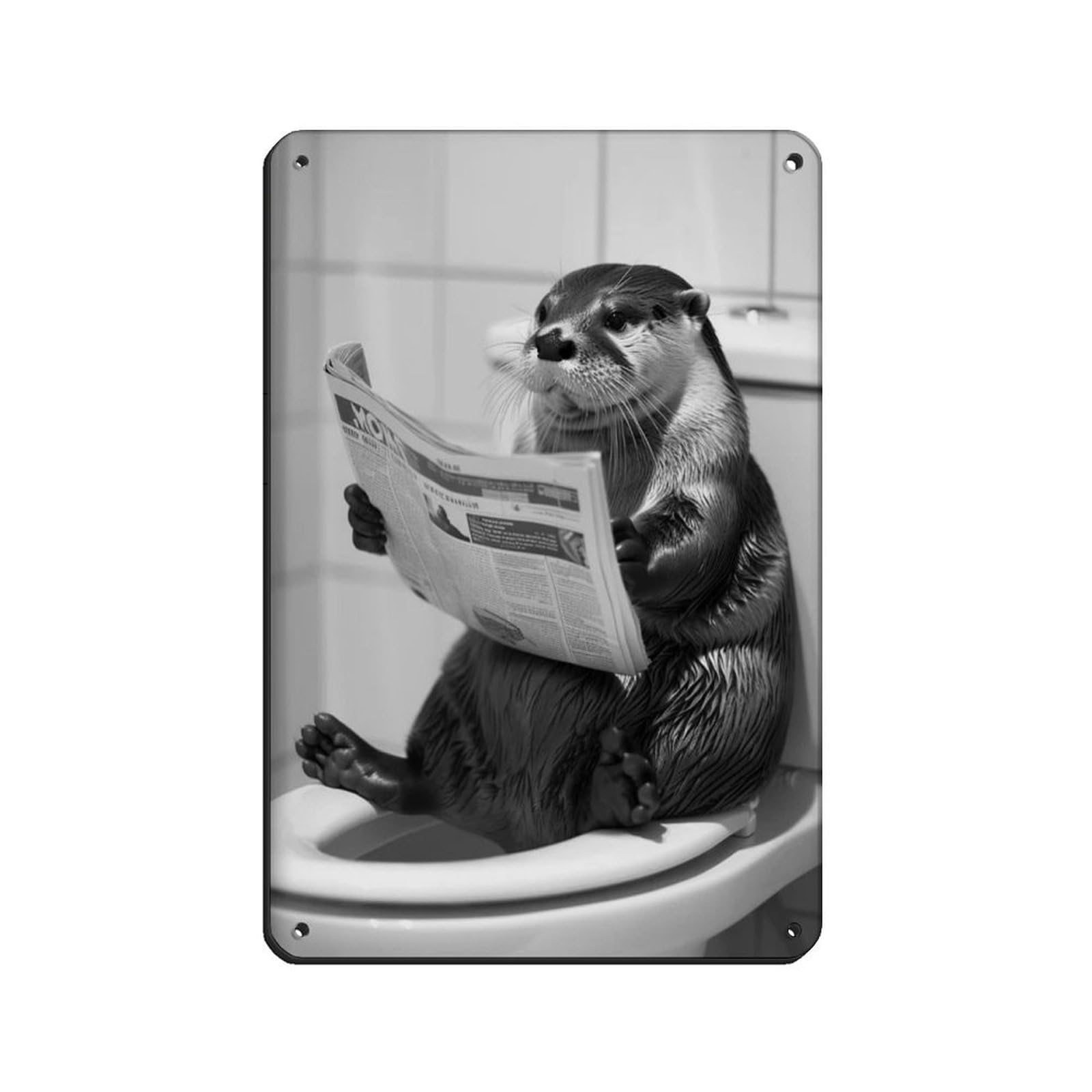 Lxwnze 20L X 30W Cm Otter Sitting On The Toilet Reading A Newspaper (2) Tin Sign Vintage Metal Pub Club Cafe Bar Home Wall Art Decoration Poster Retro 8X12inch(20X30cm)
