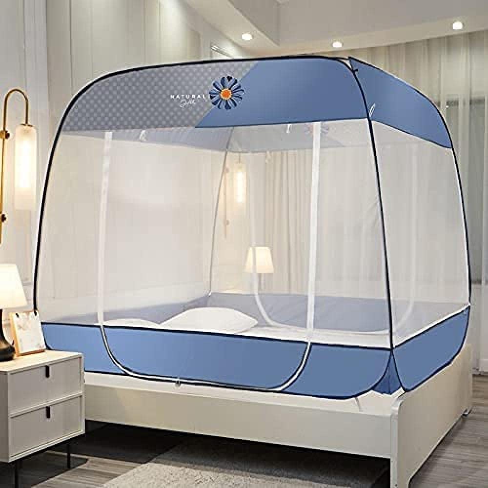 Moustiquaire lit double pop up de 120x200 cm zippée anti moustique bleu