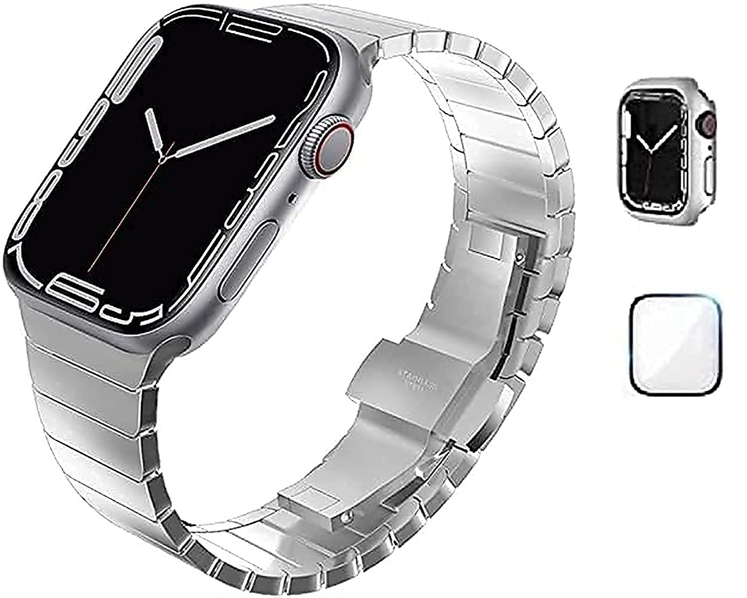 Dado Stainless Steel Metal Strap Compatible Apple Watch Series 10 | Ultra 2 | 9 | 8 Ultra | 8 | 7 | 6 | SE with Add on Screen Protector | Case Protector