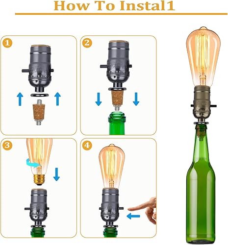 Miniatura 5 de Aokpsrt Kit de lámpara de botella con broca de vidrio de 0.354 in, kit de lámpara para botellas de licor con enchufe deslizante y cable de