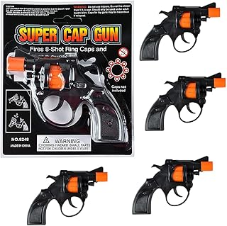 Rapid Fire Cap Revolver with 8-Shots, Toy Gun with Dazzling Sound Effects (4-Pack)