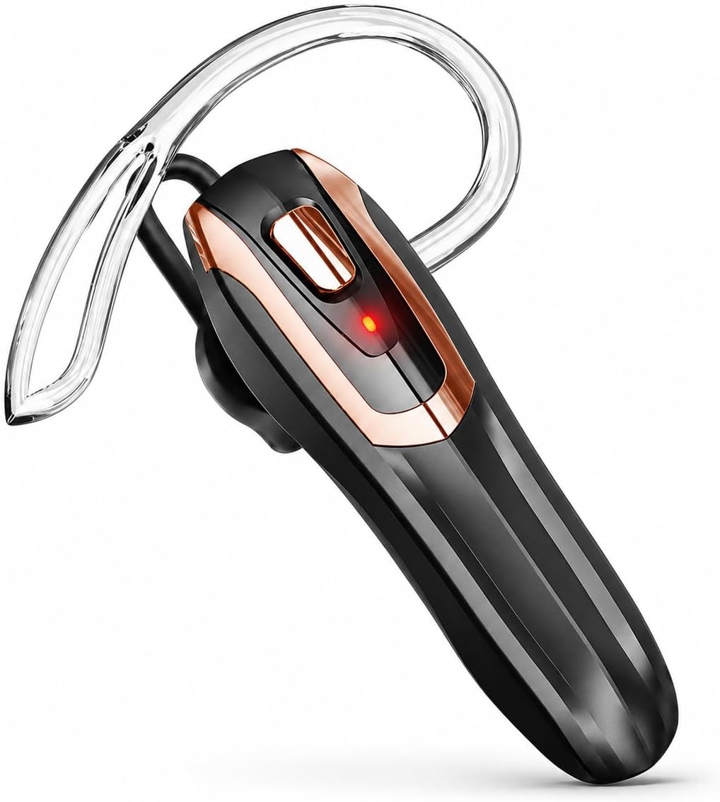 Bluetooth Headset,Bluetooth Earpiece Noise Cancelling Mic, Trucker Headset 38H Talk Time, All-Day Comfort, Quick Mute - Single Ear Bluetooth Headset for Work, Travel, Driving