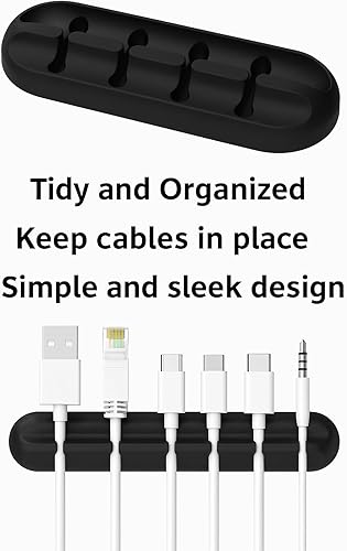 Miniatura 6 de Paquete de 5 clips organizadores de cables, soportes adhesivos fuertes para escritorio, pared y hogar, tamaños de ranura mixta (1, 2, 3, 5, 7)