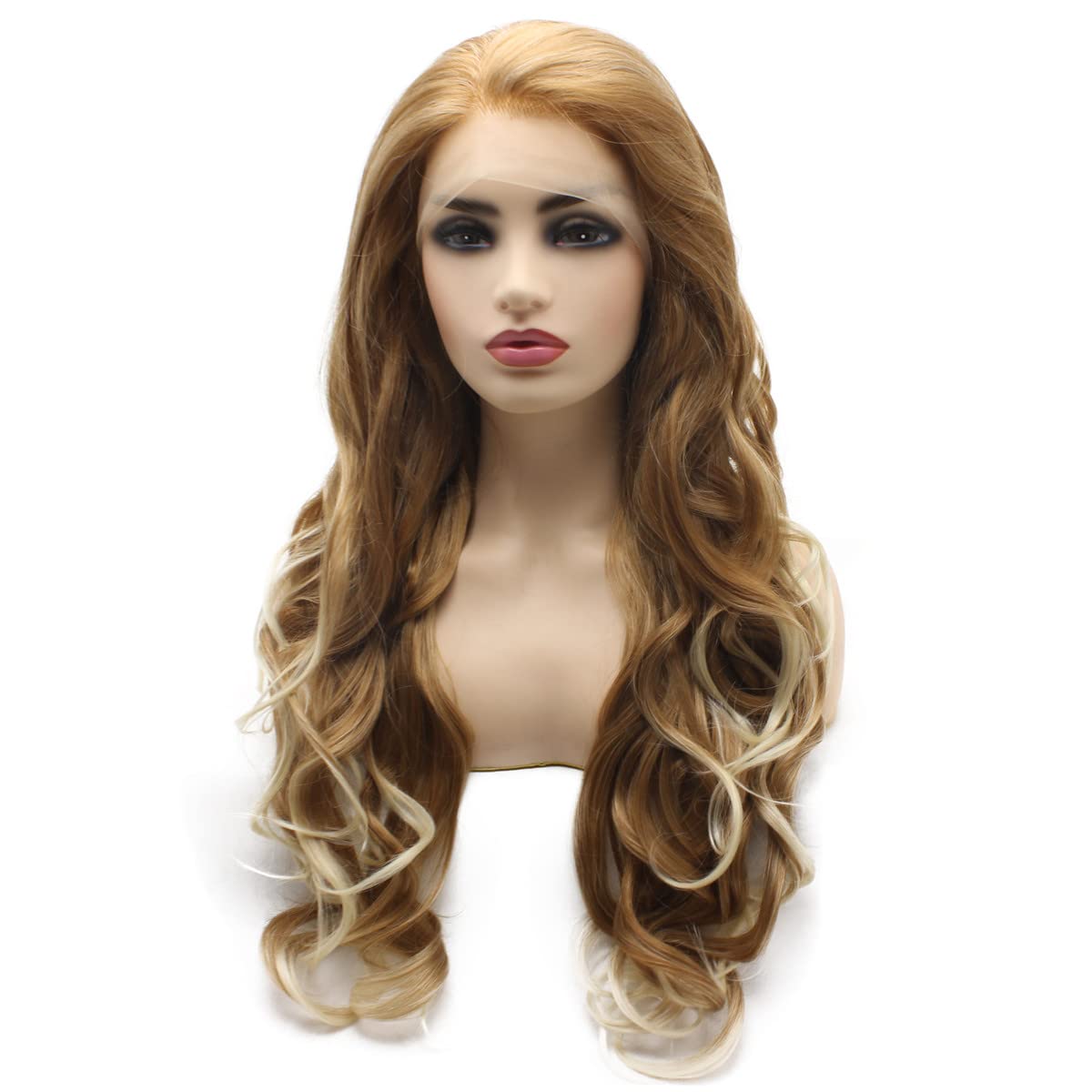 Peakia Long Wavy Blonde Natural Half Hand Tied Synthetic Lace Front Wig Natural