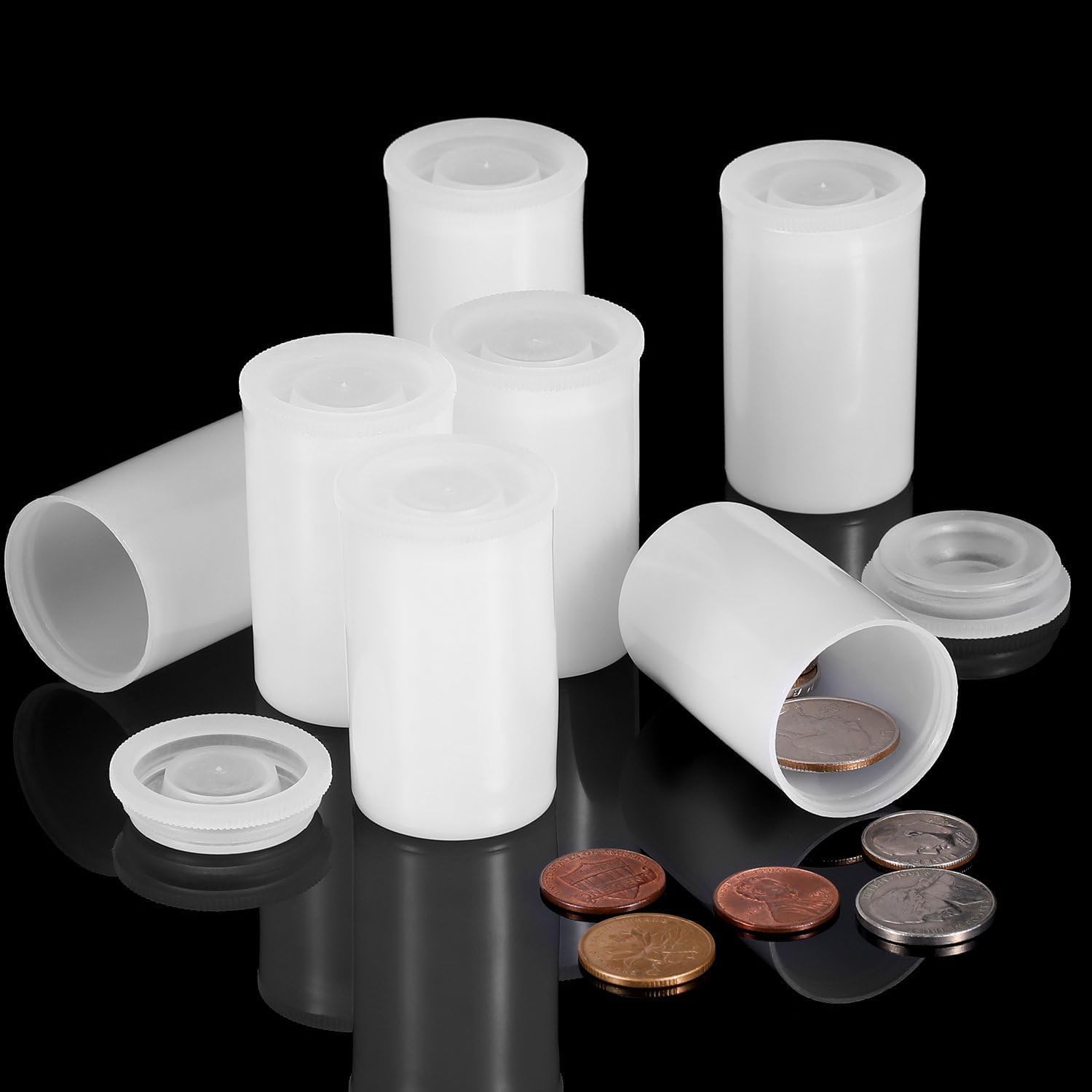 MEETOOT 14PCS Outer Diameter 33mm White Plastic Film Canisters Holder Cylindrical Bait Box with Sealed Lid Suitable for Organising Sewing Accessories Art Beads Coins