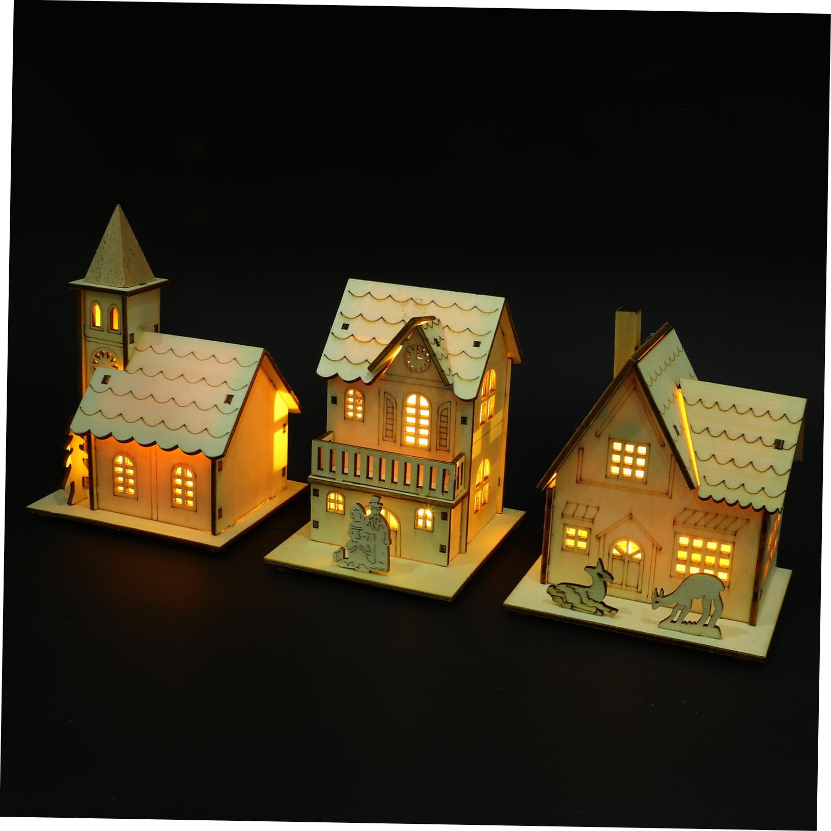 TOPBATHY 5 Sätze Leuchtende Hüttendekoration Aus Holz Feenhafte Partydekorationen Weihnachtsschmuck Weihnachtshausdekoration Leuchtende Hausdekoration Zum Malen Vor Hölzern 3 Stück * 5