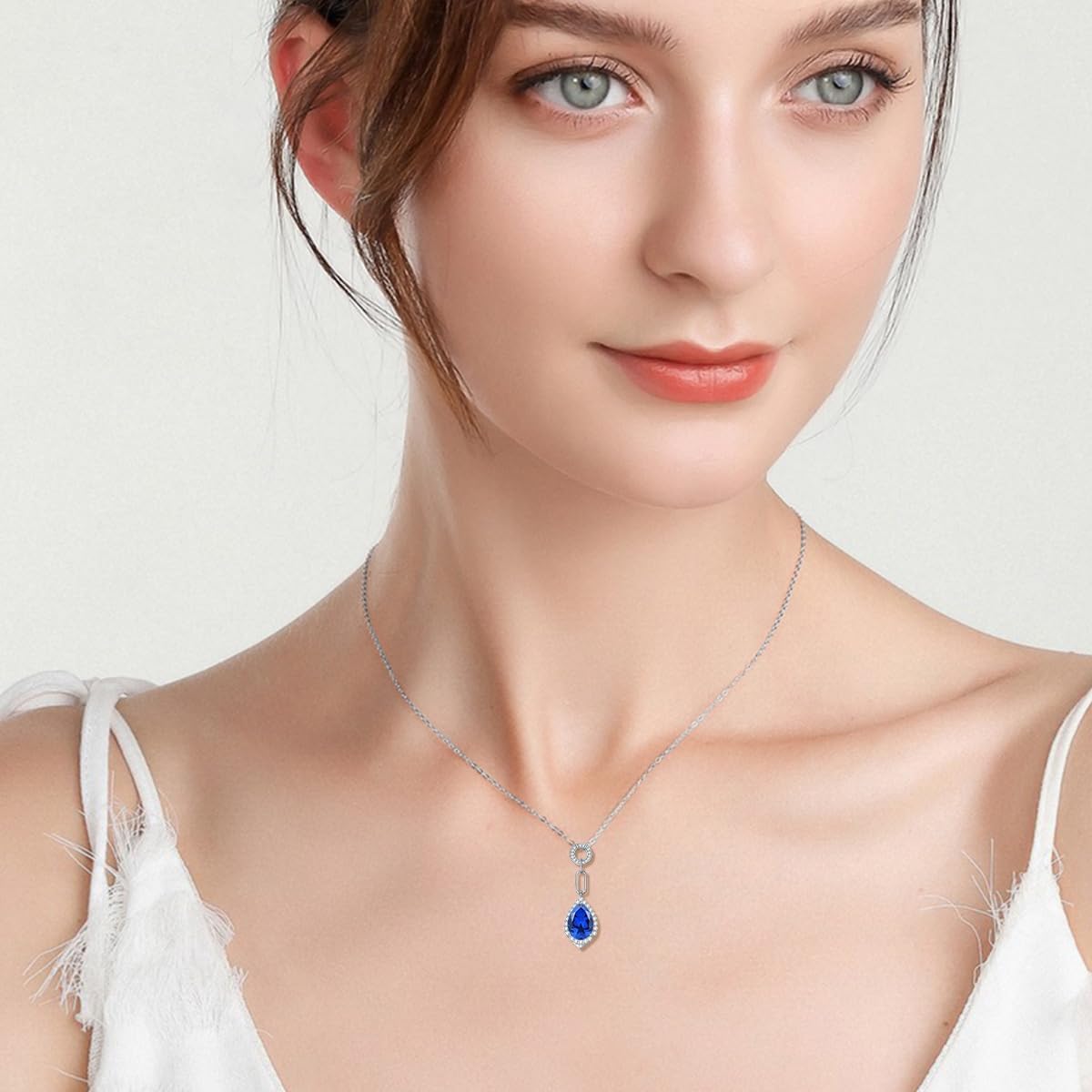 2.8 Carat Birthstone Necklace 925 Sterling Silver Pear Cut Birthstone Pendant Necklace Jewelry Gift for Women - Image 3