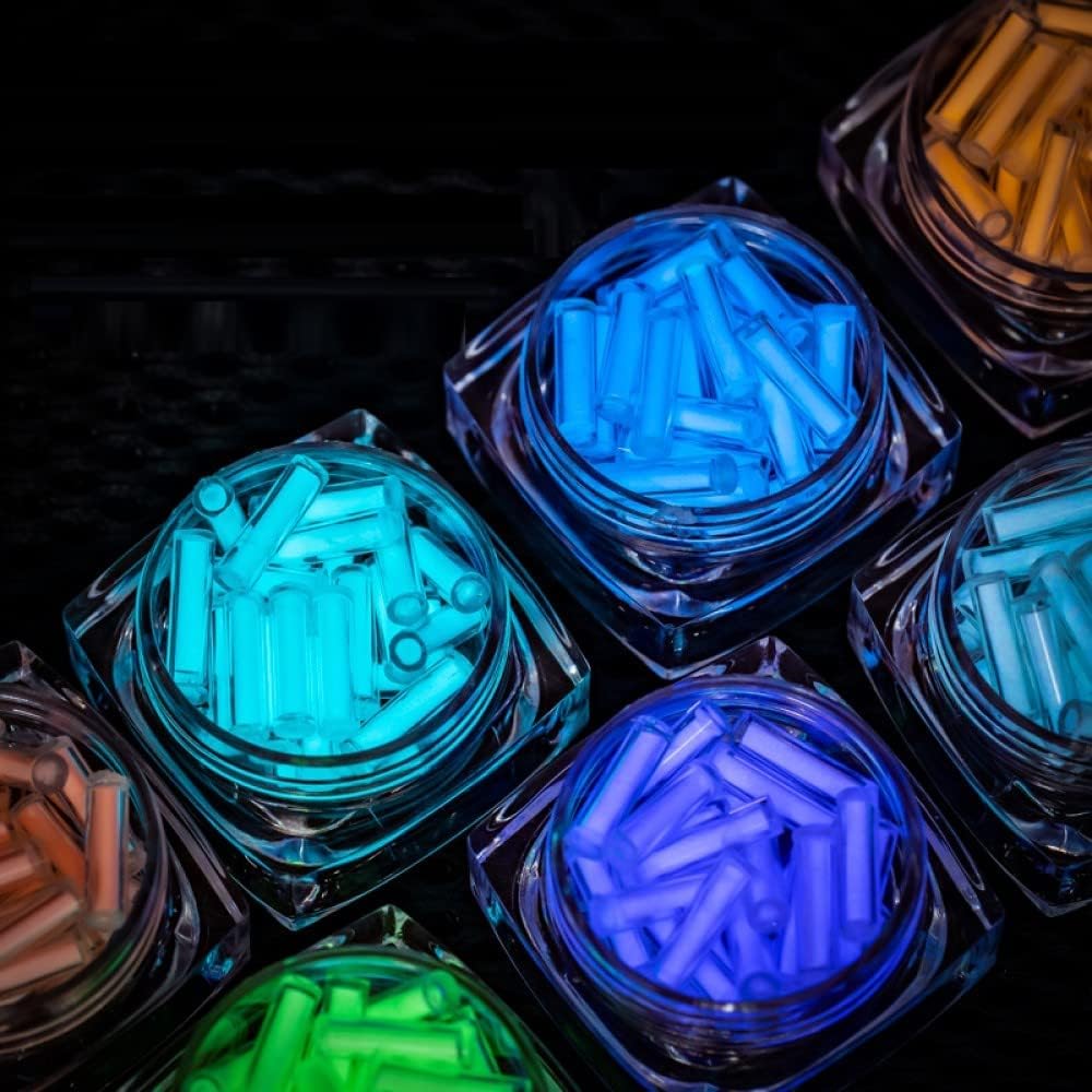 Sharamado 16Pcs Glass Luminous Vial,1.5 * 6mm 4 Color mixes Tube, Glow in The Dark Tube, Made by Rare Earth Materials, EDC Players, for DIY Various EDC Accessories and Decoration. (Cool Color)