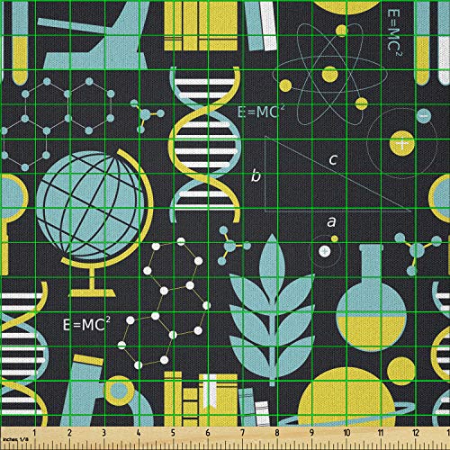 Image of Ambesonne Education Fabric by The Yard, Science Class Themed Biology Chemistry and Physics Protons Neutrons, Microfiber Fabric for Arts and Crafts Textiles & Decor, 1 Yard, Turquoise Yellow