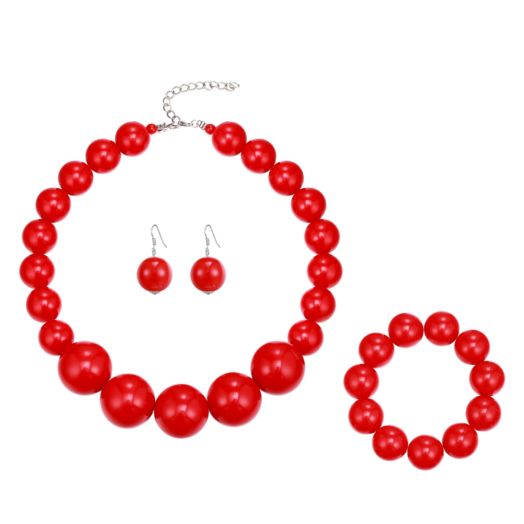 Flyonce Large Big Simulated Pearl Chunky Strand Choker Necklaces, Halloween Costume Statement Bib Necklace Jewelry for Cosplay Parties