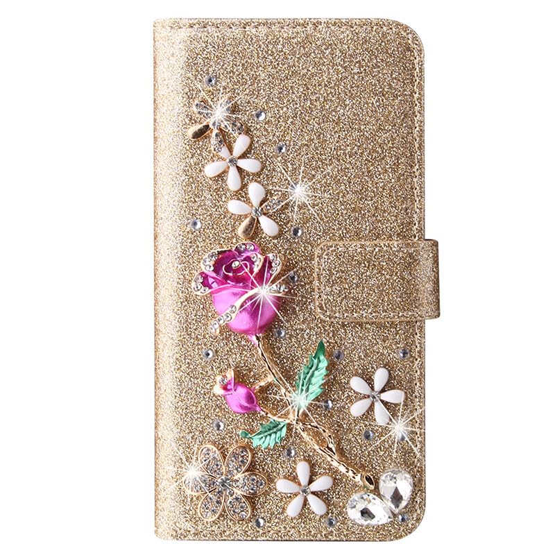 Portefeuille magnétique iPhone 16 or étui à rabat durable protection antichoc à paillettes