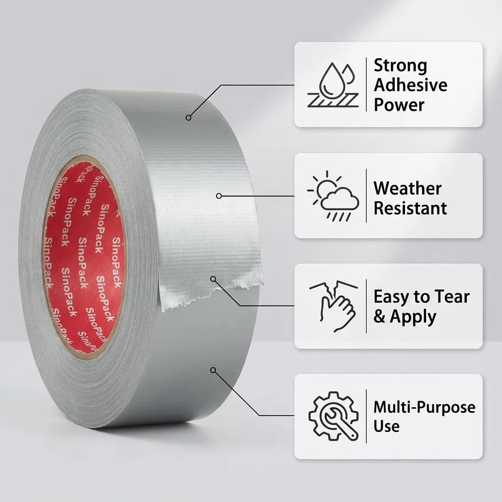 Heavy-Duty Duct Tape, 48mm x 45 Yard Silver Duct Tape Multi Bulk 12-Pack Total 540yds– All-Purpose Cloth Backing Grey Duct Tape for General Maintenance, Moving & Storage Sealing