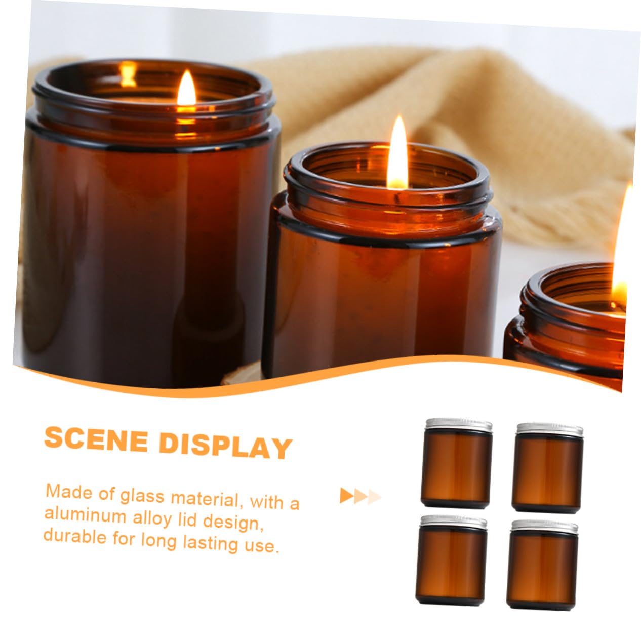 4 Stück Braune Glas Kerzengläser mit Aluminiumdeckel Nachfüllbare Runde Kerzengläser für DIY Soyawachs Eleganter Kerzenbehälter für Aromatherapie und Wohnraumdeko