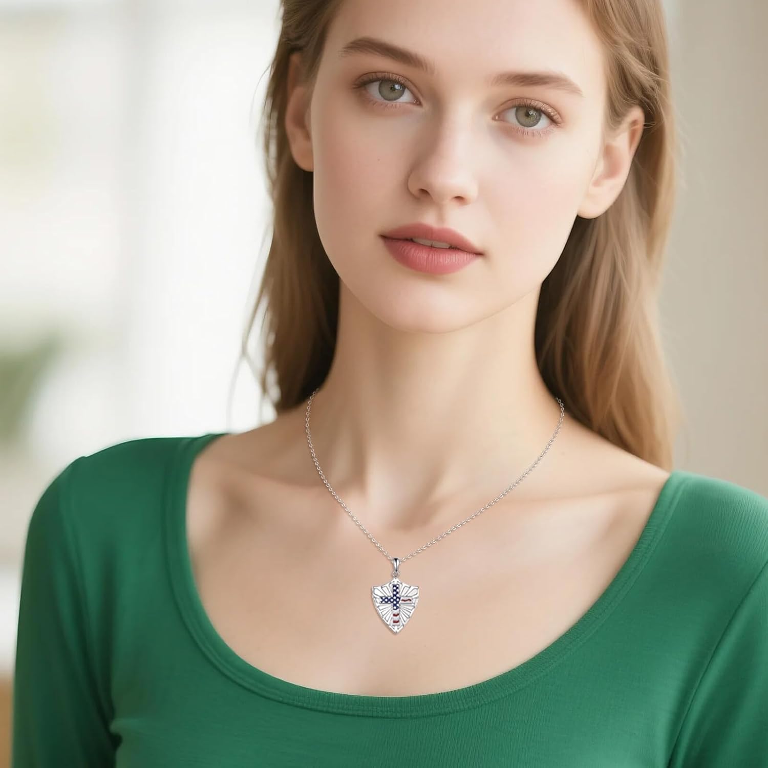 4th of July Necklace 925 Sterling Silver Red White and Blue American Flag Patriotic Necklace USA Independence Day Jewelry Gift for Women Men - Image 3