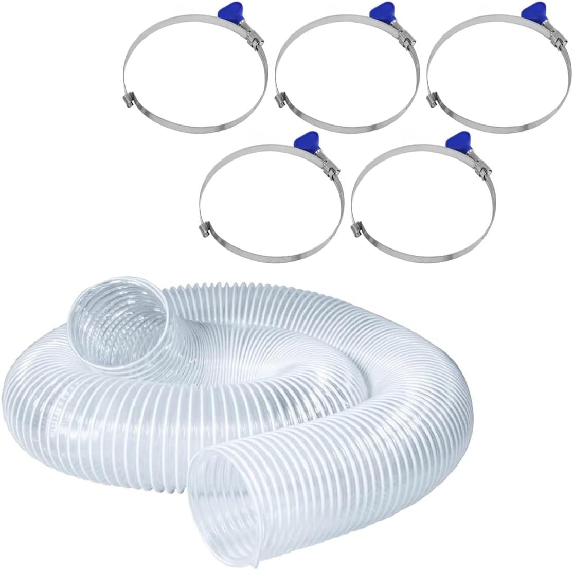 POWERTEC 4" x 10' Dust Collection Hose with 5pcs Stainless Steel Keyed Bridge Hose Clamps for Table Saw, Band Saw, Planer, Jointer, Woodworking and Garage, WoodShop Dust Collection System (70419)