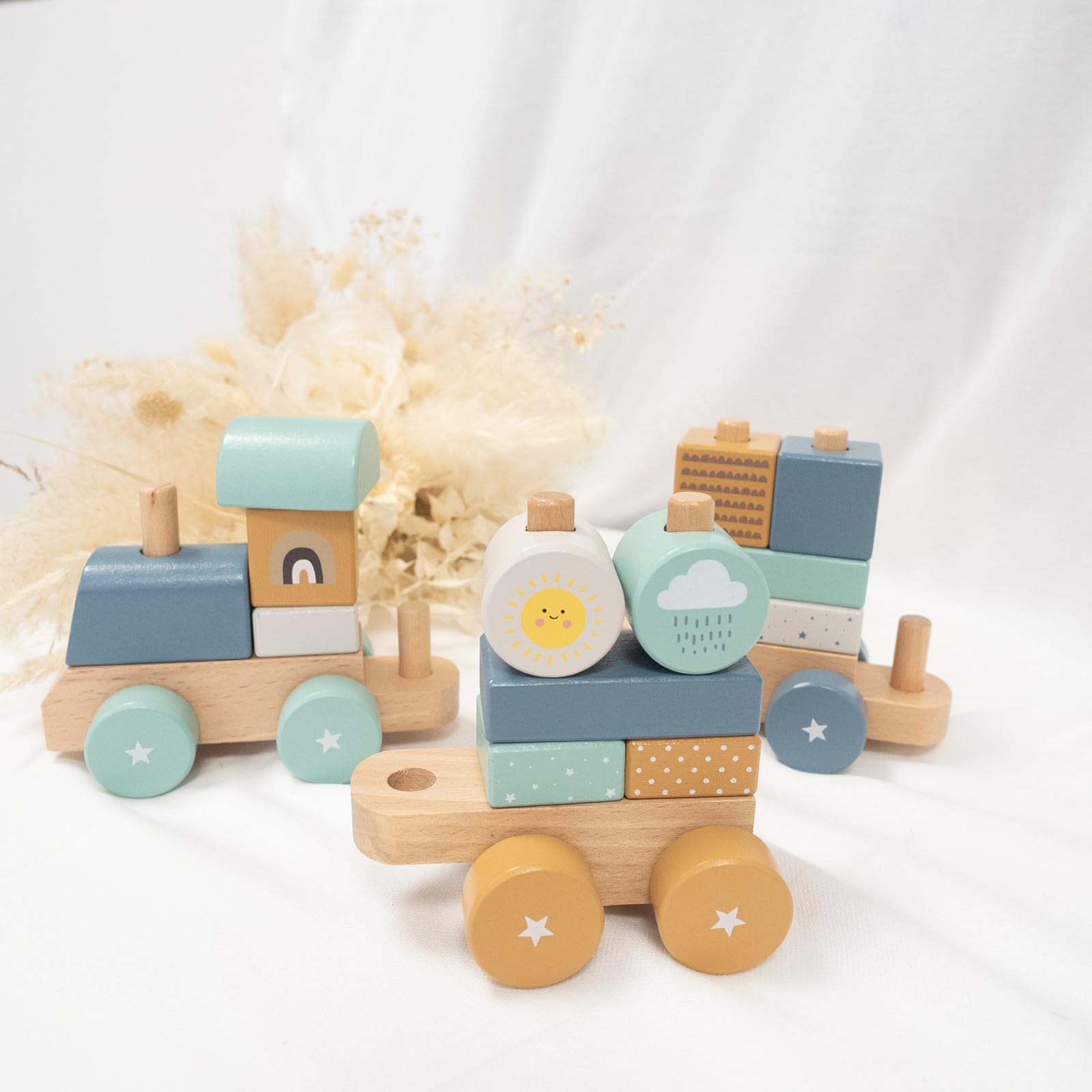 Holz Eisenbahn REGENBOGEN I Taufgeschenk Junge I Holz Zug mit Name personalisierbar Holzzug personalisiert I Babygeschenk Jungen