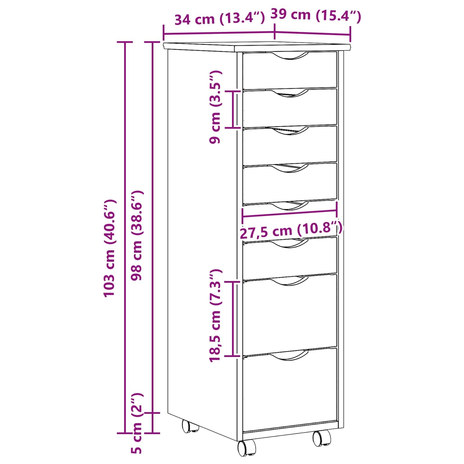 vidaXL Rollcontainer mit Schubladen Moss 34 x 39 x 103 cm Klarlack