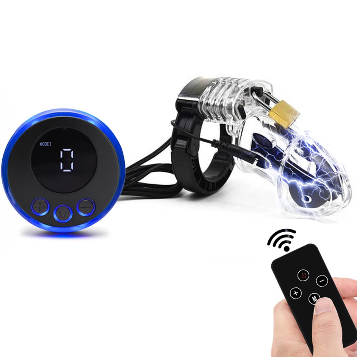 貞操帯電気 男性用 有線付き 贞操锁付き 充電式の微電流ある本体 遠隔操作 8つのモードと19のギア 電撃ショック コックケージ ペニス smグッズセット 男性向け 拘束具 アダルトグッズ