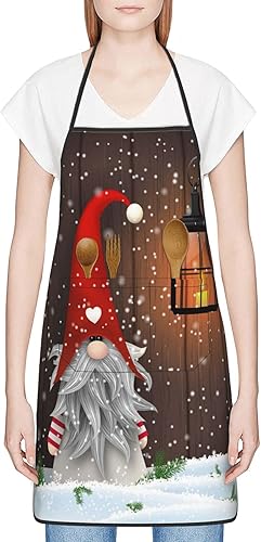 Delantales de cocina con diseño de gnomo de Navidad, copos de nieve, para mujeres y hombres, cuello ajustable, babero de cocina para el hogar,