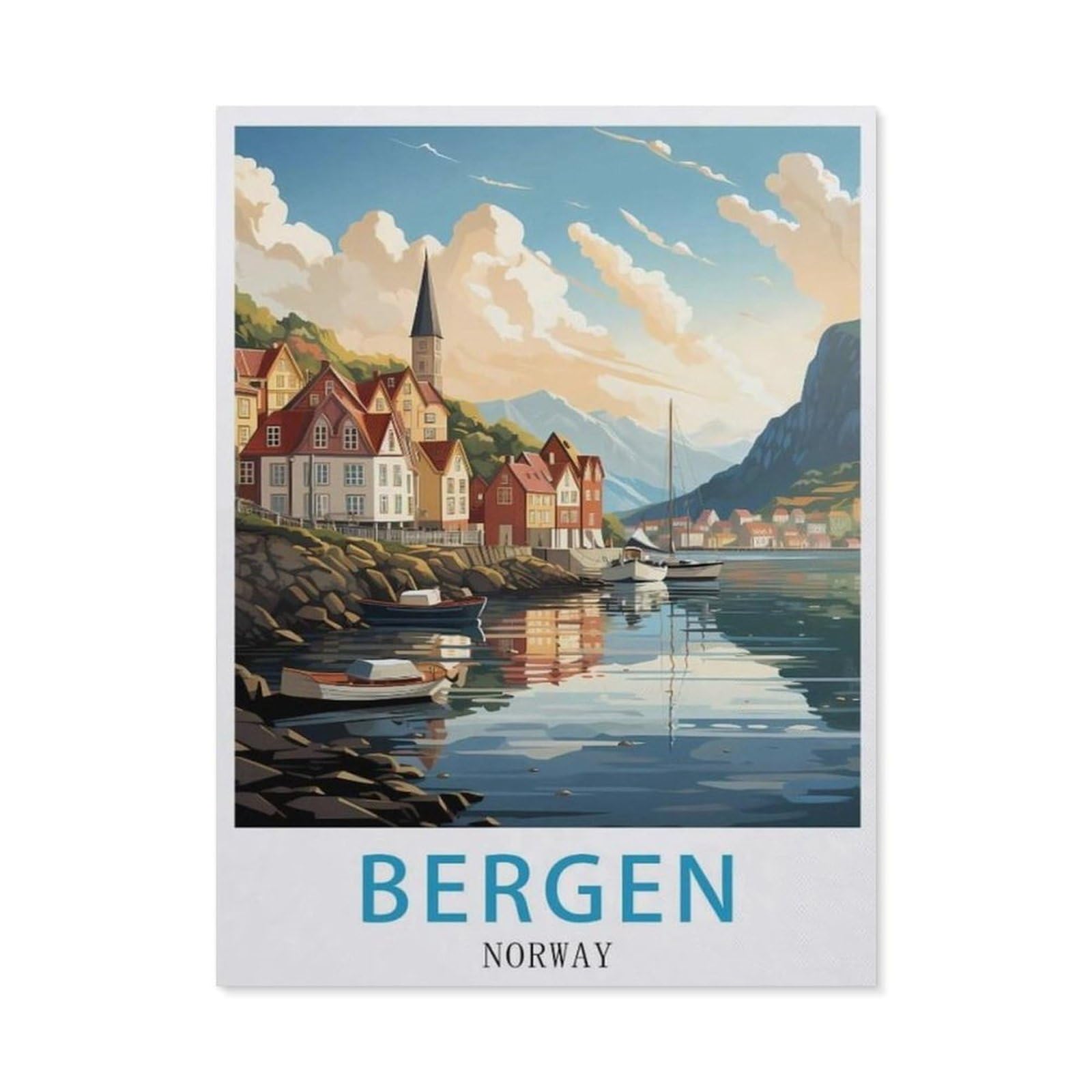 Jigsaw Puzzle 1000 Pieces for Adults，Bergen Norway Vintage Travel Poster，Teens Boys Girls Puzzles Premium Quality Fun Family Challenging Puzzles for Birthday（75x50cm）-BA87