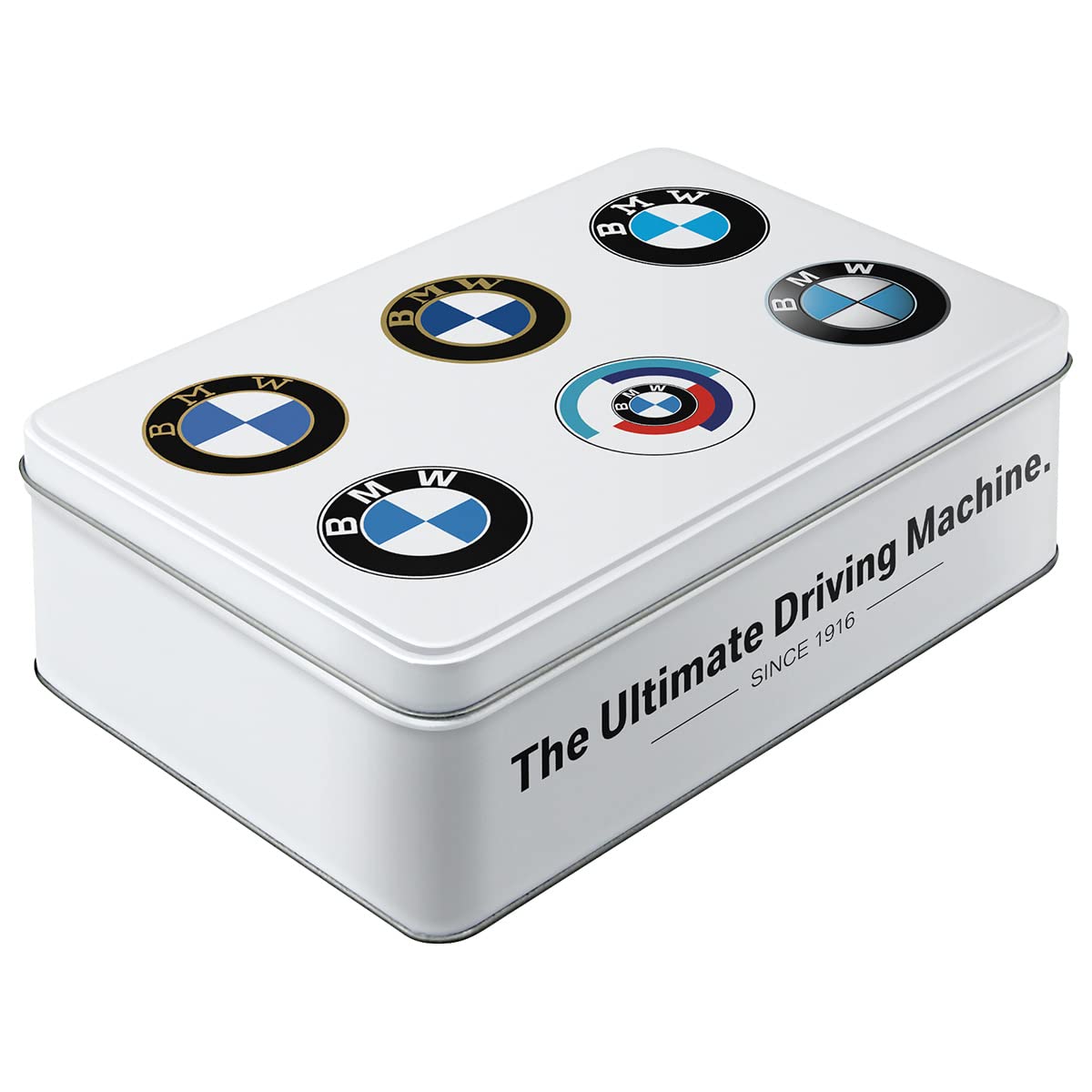 Nostalgic-ArtRetro Storage Jar Flat 2.5 L Original Licensed Product (OLP) BMW - Logo Evolution - Gift Idea for BMW Accessories Fans, Tin Tin with Lid, Vintage Design