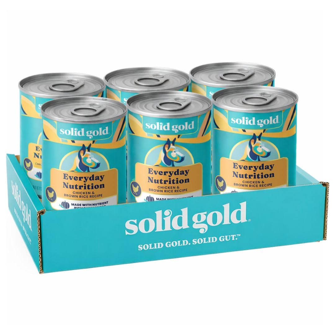 Solid Gold Canned Dog Food for Adult, Puppy & Senior Dogs - High Calorie, High Protein Wet Dog Food w/Real Chicken, Whole Grains & Superfoods for Gut Health - Small, Medium & Large Breed Dogs -6 Pack