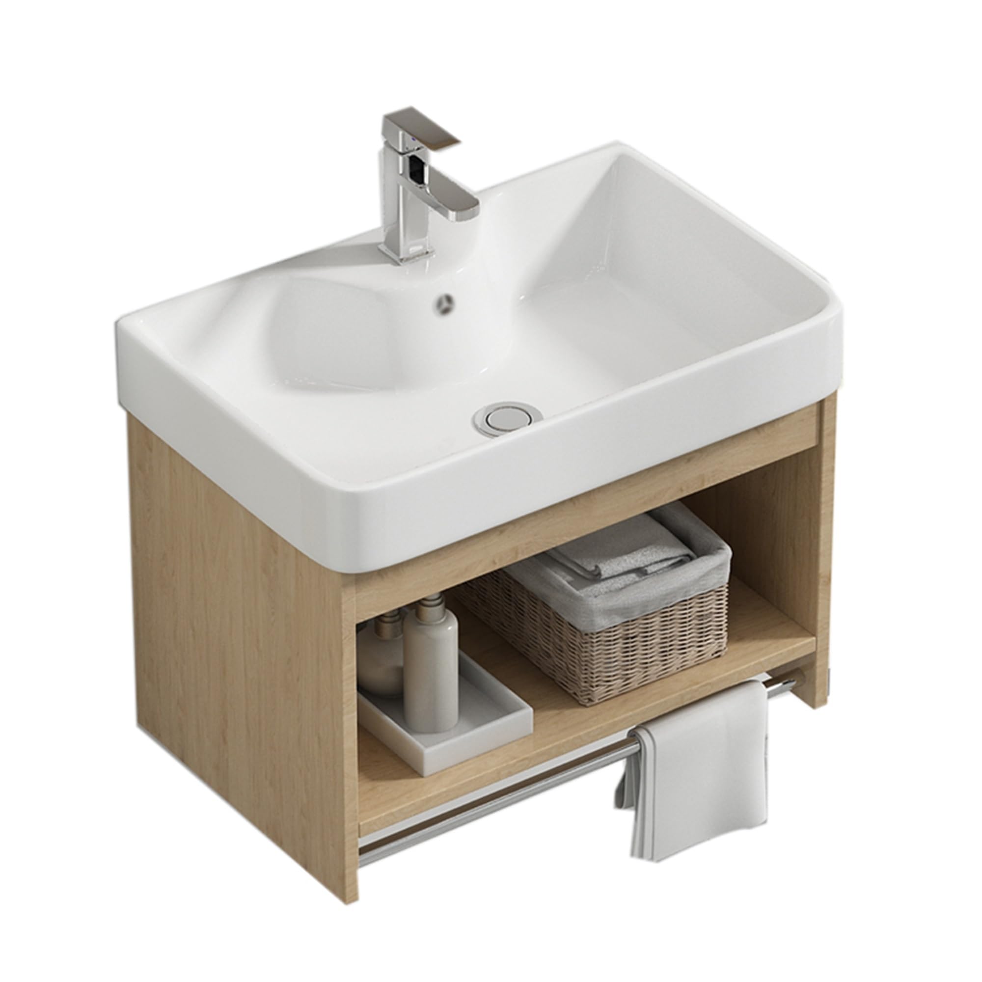 SGKOMN Floating Bathroom Vanity Wall Mounted Sink Cabinet Combo with Faucet Drain Set for Small Space, 48cm/18.9in