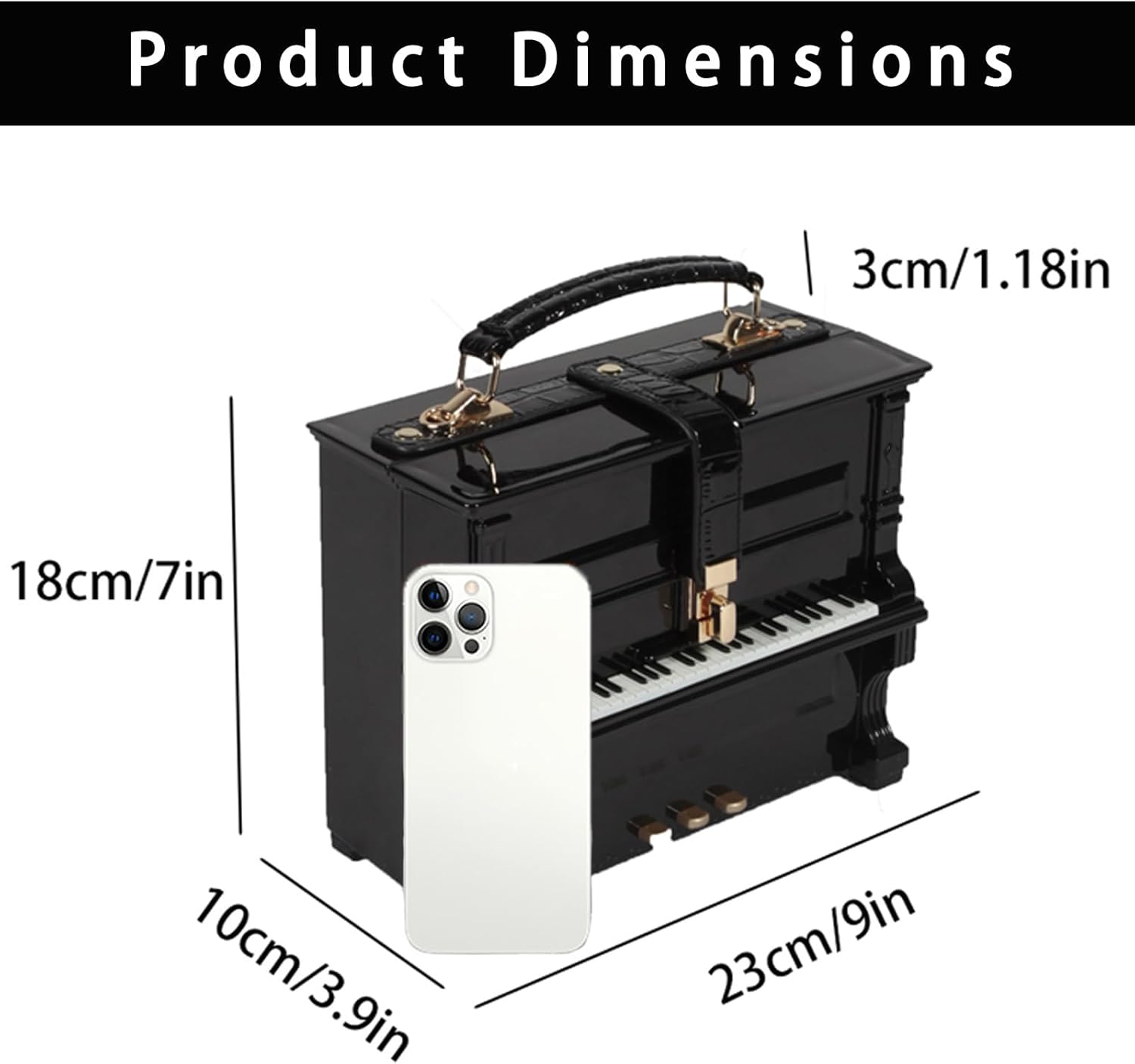 Piano Purse Acrylic Unique Piano-Shaped Shoulder Crossbody Bag for Women, Anti-theft Casual Travel Shopping Handbag, Black - Image 4