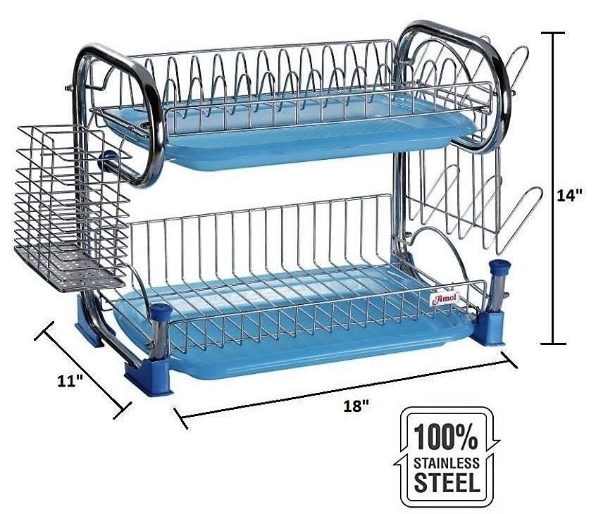 Image of AMOL Stainless Steel Kitchen Dish Rack | Rust-Resistant Utensil Stand with Glass & Spoon Holder | Wall Mountable Modular Kitchen Organizer (Made in India) (Height- 14 Inches)