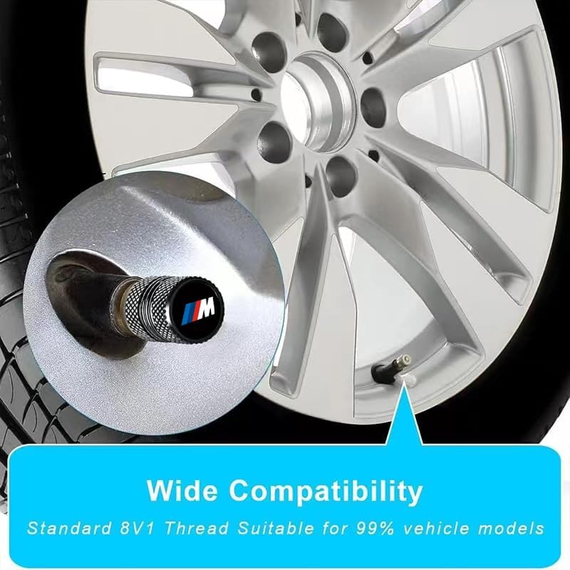 BMW Valve Stem Caps - Metal Air Caps for M3 M5 X1 X3 X5 X6 Series 4 Pcs Black